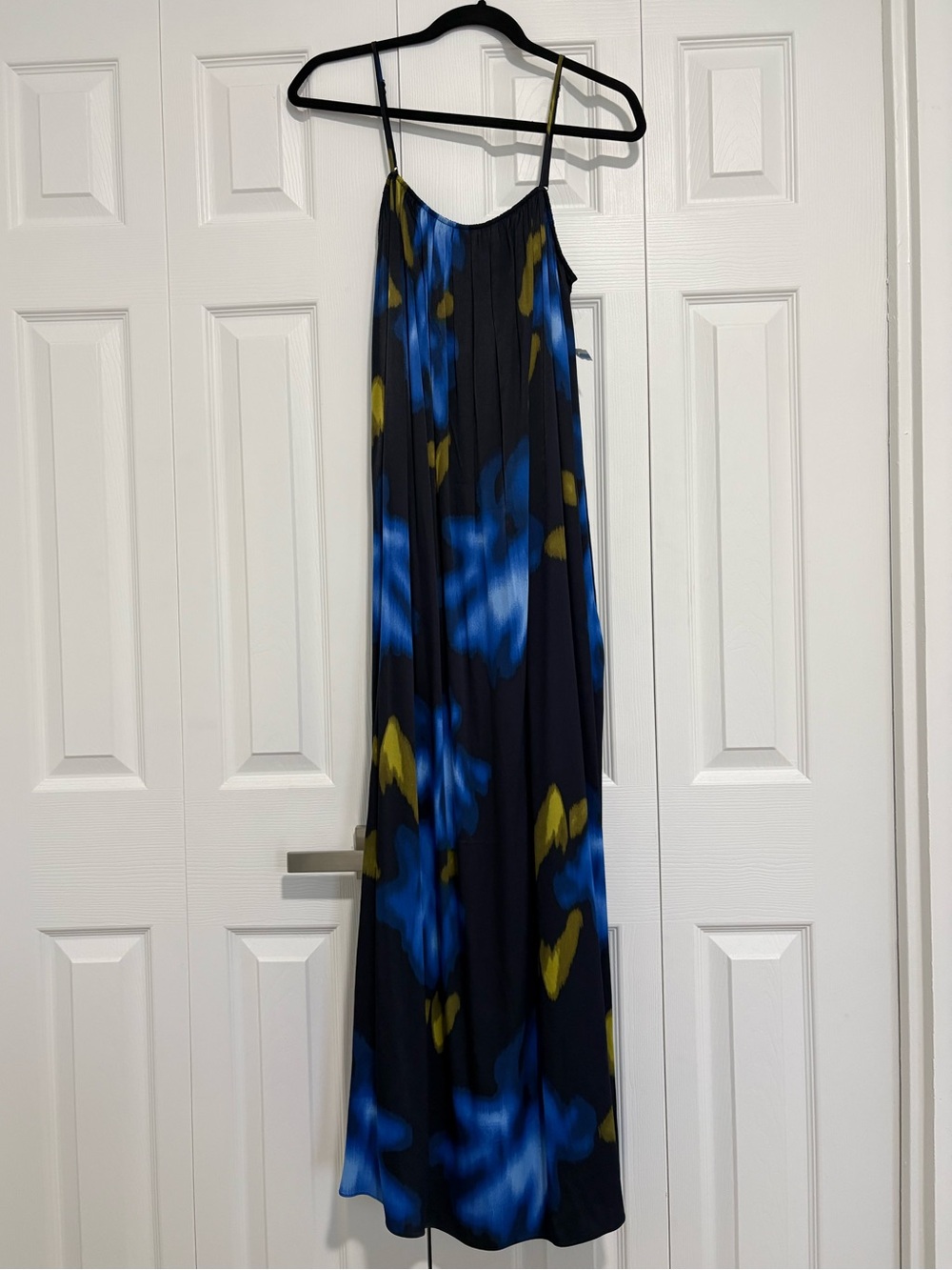 Nordstrom Navy Maxi Slip Dress with Blue and Olive Floral Print